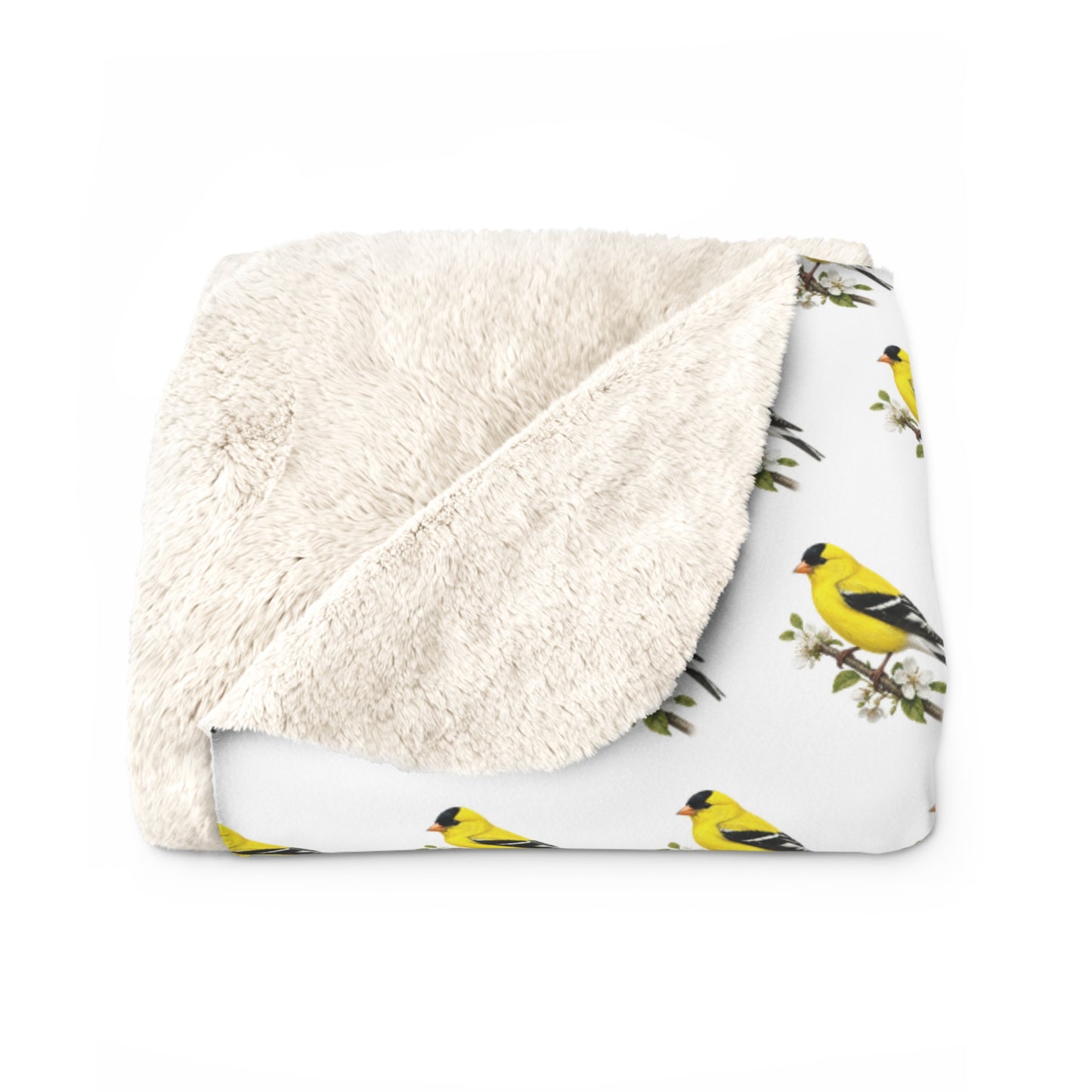 Goldfinch Sherpa Blanket | Bird Print Cozy Throw