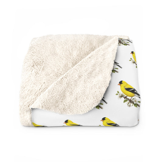 Goldfinch Sherpa Blanket | Bird Print Cozy Throw