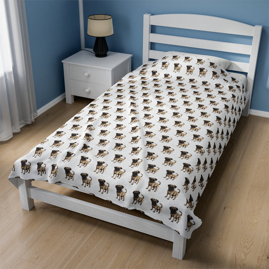 Pug Velveteen Plush Blanket (White)