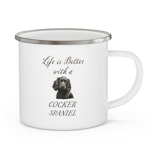 Black Cocker Spaniel Enamel Mug -  Life is Better with a Cocker Spaniel Camping Mug
