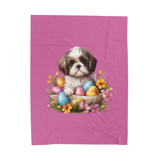 Easter Shih Tzu Blanket (Velveteen Plush, Pink)