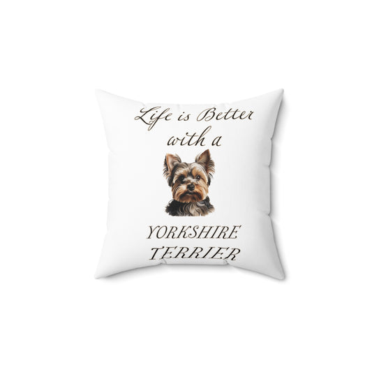 Yorkshire Terrier Pillow - Spun Polyester Square White Throw Pillow