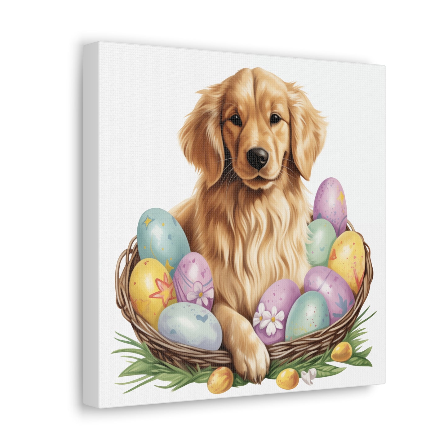Golden Retriever Easter Wall Art - Spring Print - Canvas Gallery Wraps