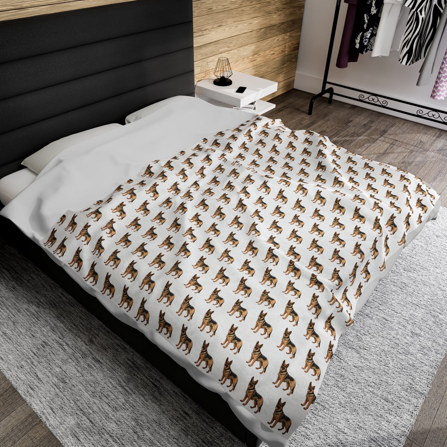German Shepherd Velveteen Plush Blanket (White)