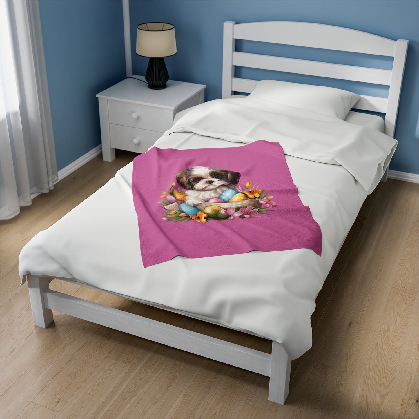 Easter Shih Tzu Blanket (Velveteen Plush, Pink)