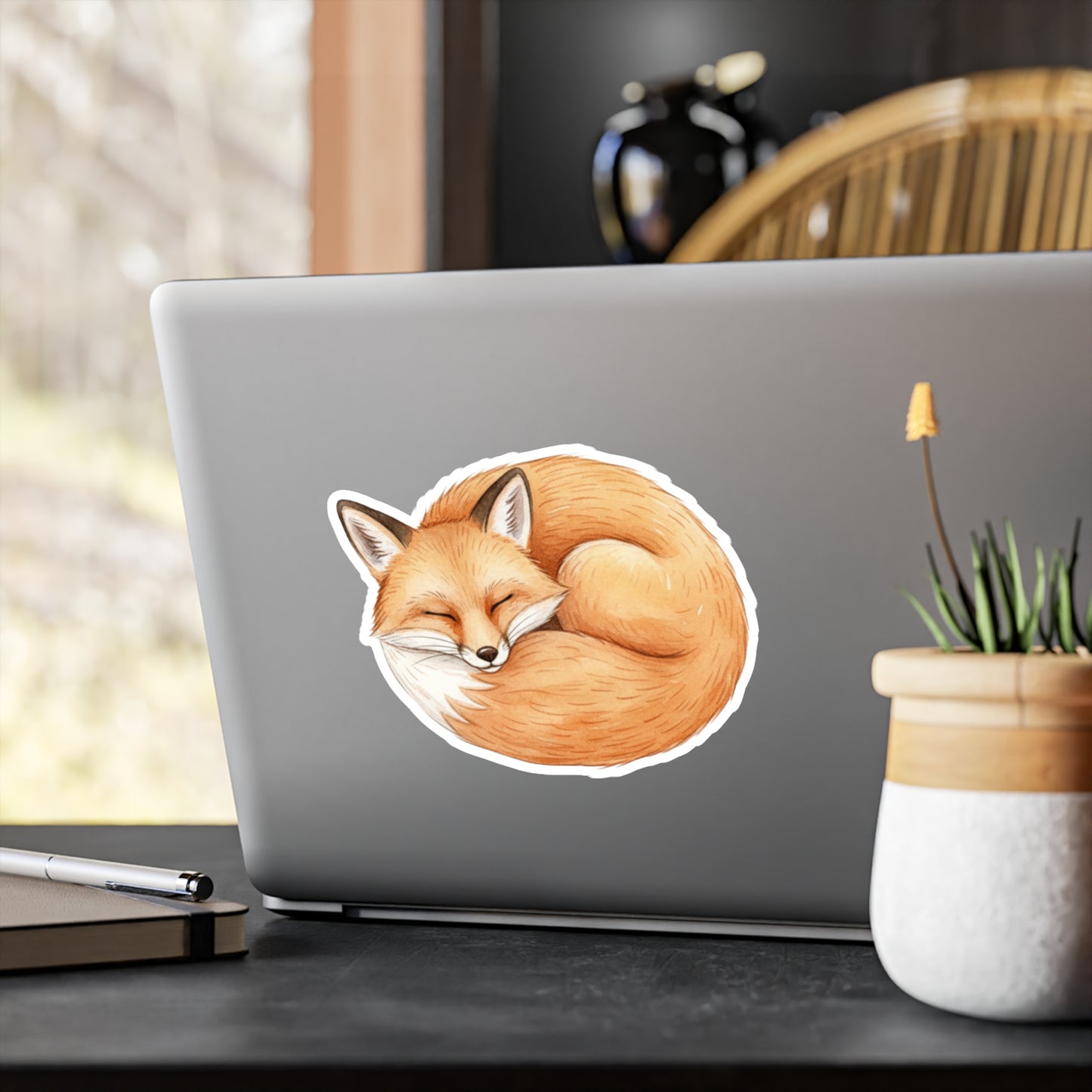 Vinyl Decals, Cute Fox Curled Up Sleeping, Laptop Stickers, Car Decals, Animal Lover Gift, Nursery Decor, Nature Wall Art