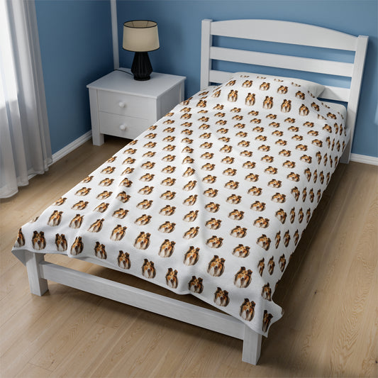 Rough Collie Velveteen Plush Blanket (White)