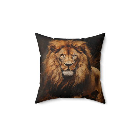 Lion Pillow - Spun Polyester Square White Throw Cushion