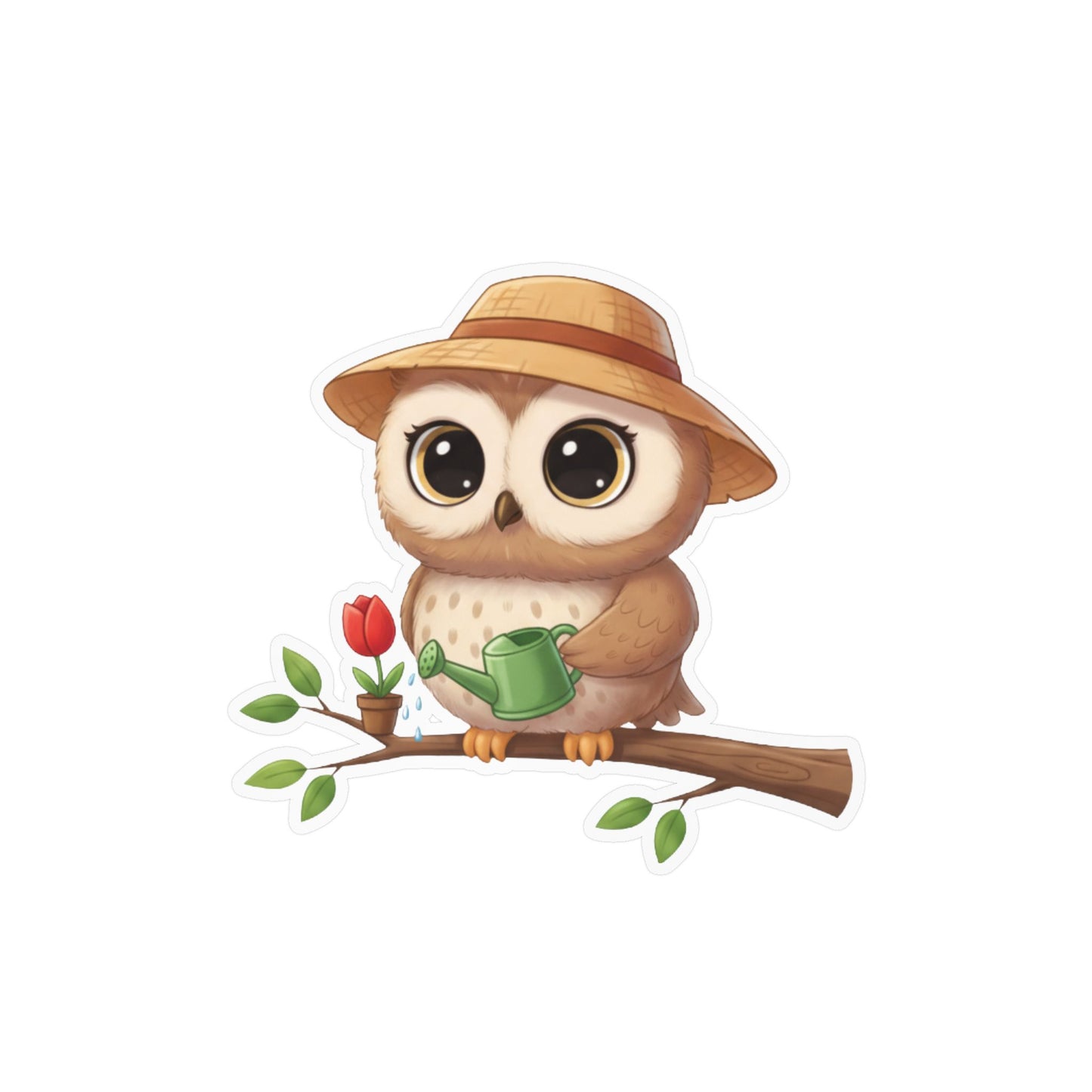 Cute Gardener Owl Decal - Whimsical Laptop Sticker, Water Bottle Decal, Car Decoration for Animal Lovers