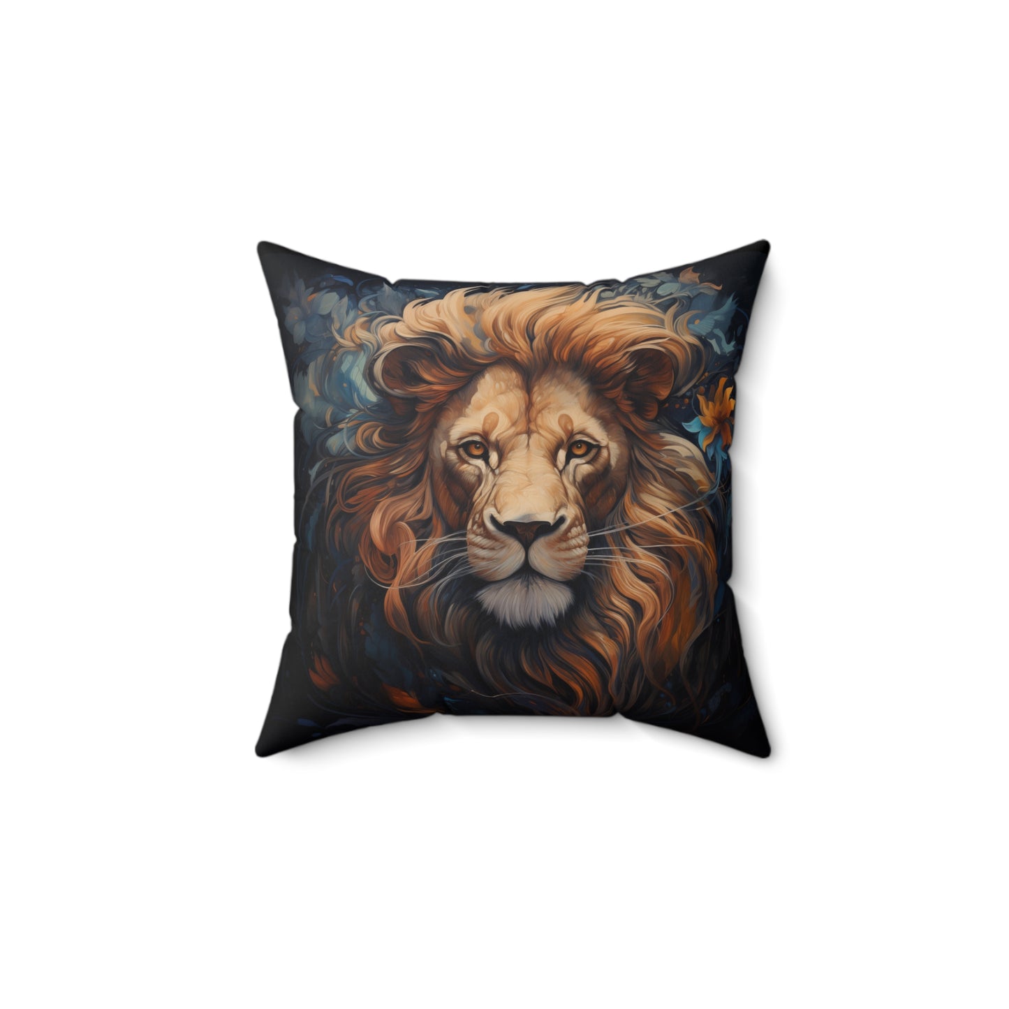 Lion Pillow - Spun Polyester Square White Throw Cushion