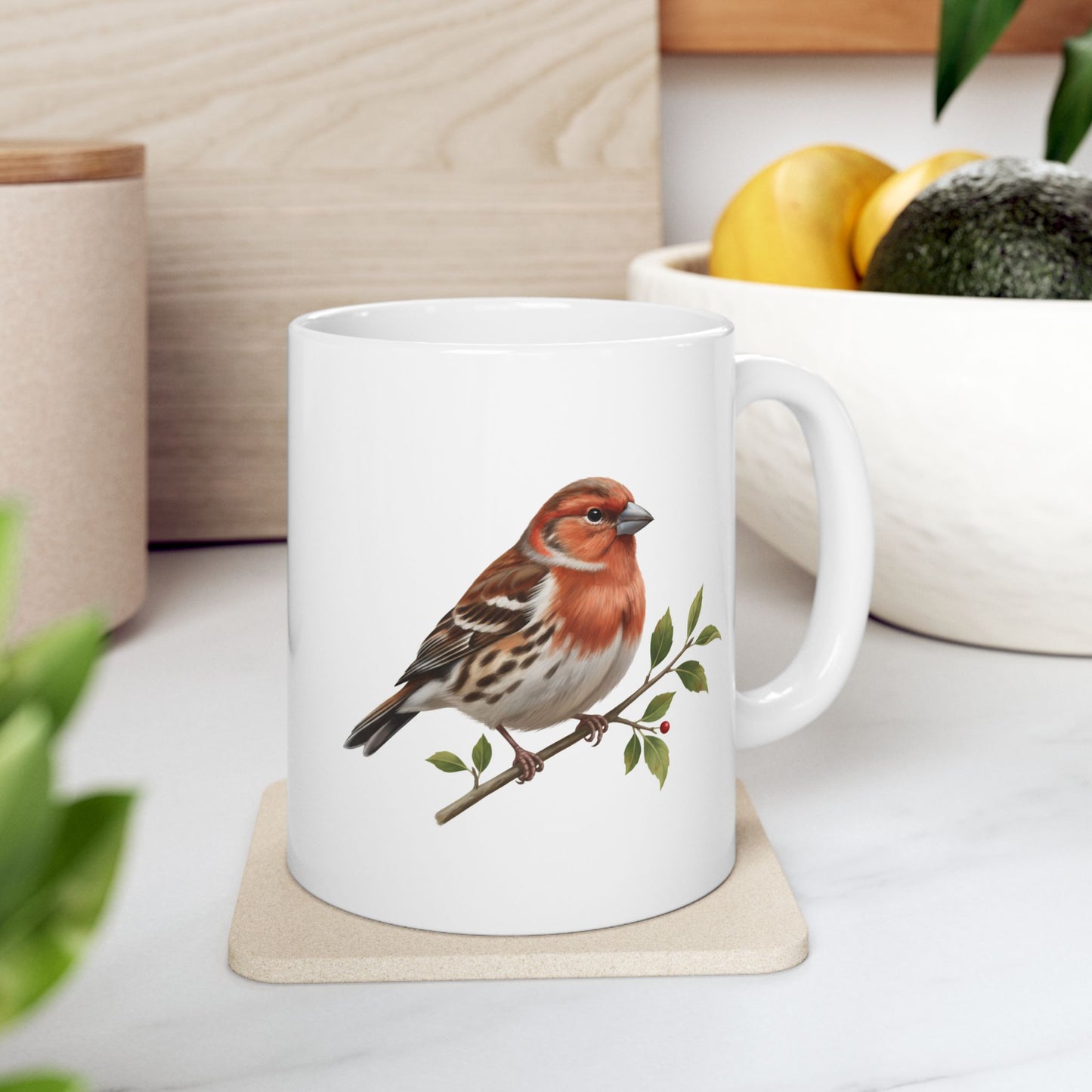 Finch Mug - Bird Lover Gift, Ceramic Coffee Cup, Animal Print Tea Mug, Nature Inspired Drinkware, Wildlife Enthusiast Present
