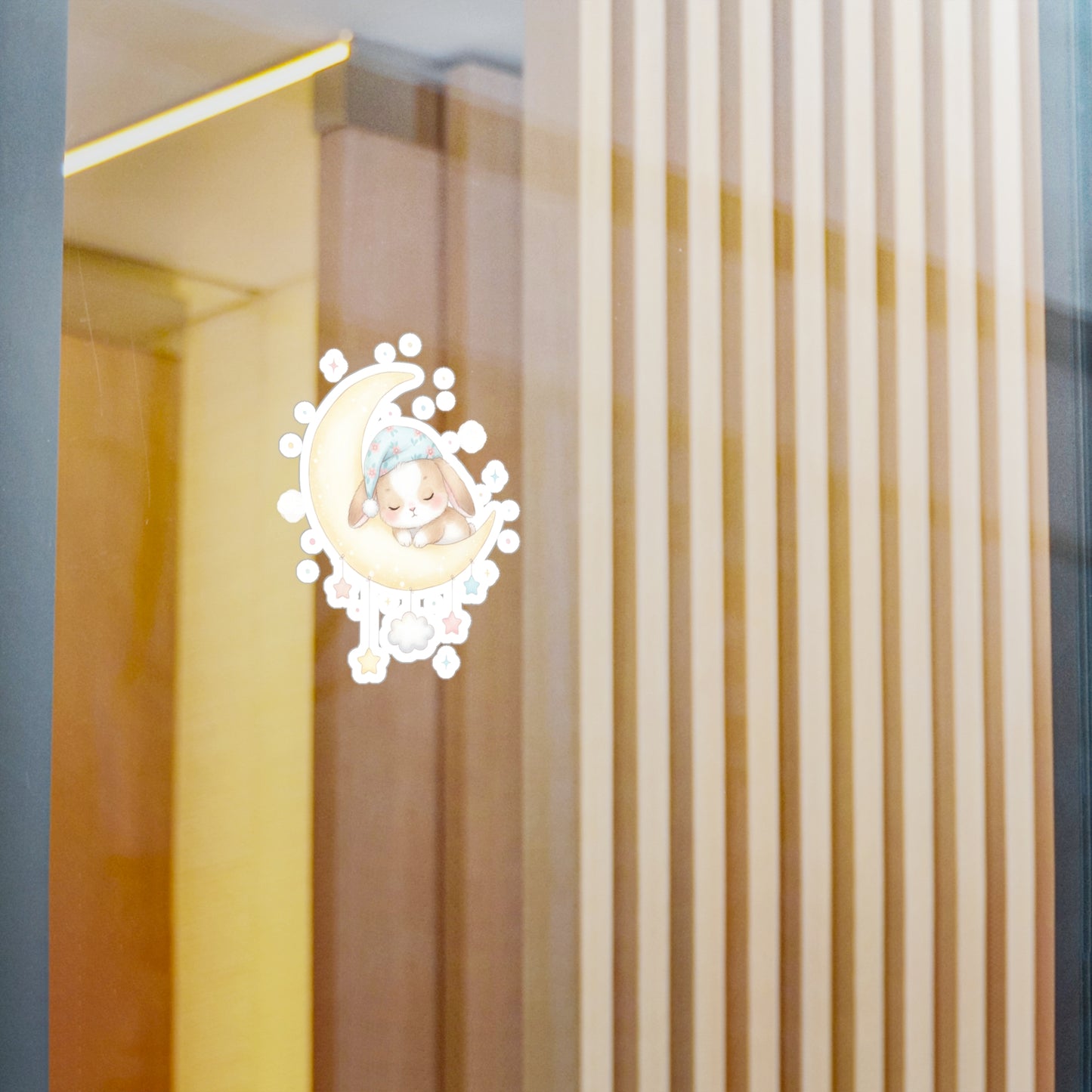 Vinyl Decal, Bunny on Crescent Moon, Rabbit Sticker, Night Sky Decor, Nursery Wall Art, Laptop Decal