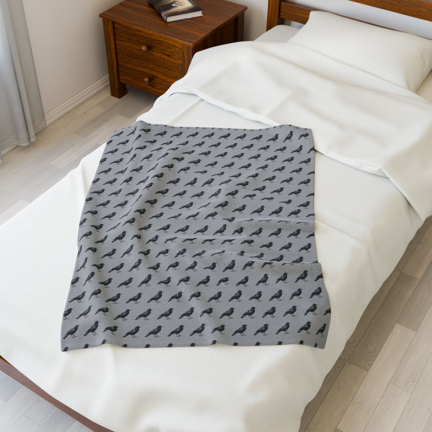 Crow Blanket | Velveteen Plush Bird Blanket | Bird Bedding | Bird Lover Gift