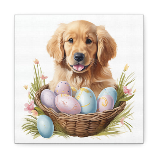 Golden Retriever Easter Wall Art - Spring Print - Canvas Gallery Wraps
