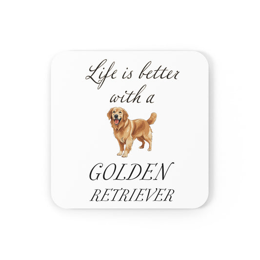 Life is Better with a Golder Retriever Coaster - Cork Back