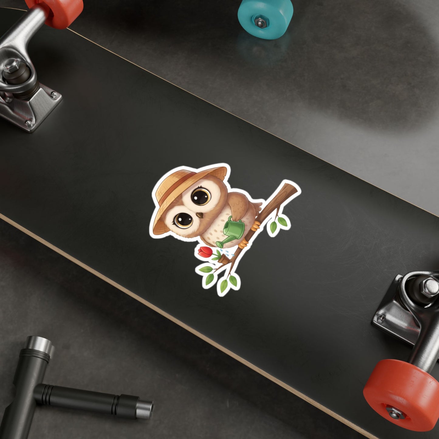 Cute Gardener Owl Decal - Whimsical Laptop Sticker, Water Bottle Decal, Car Decoration for Animal Lovers