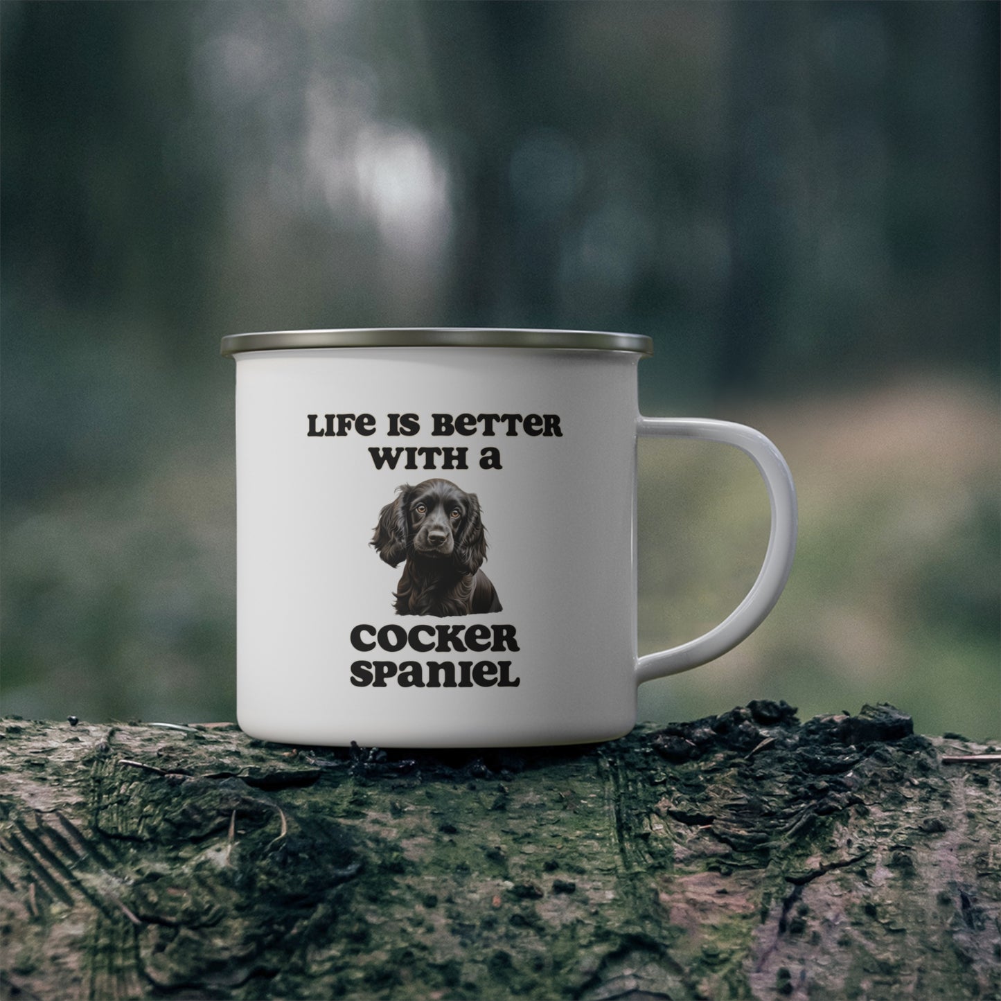 Black Cocker Spaniel Enamel Mug -  Life is Better with a Cocker Spaniel Camping Mug