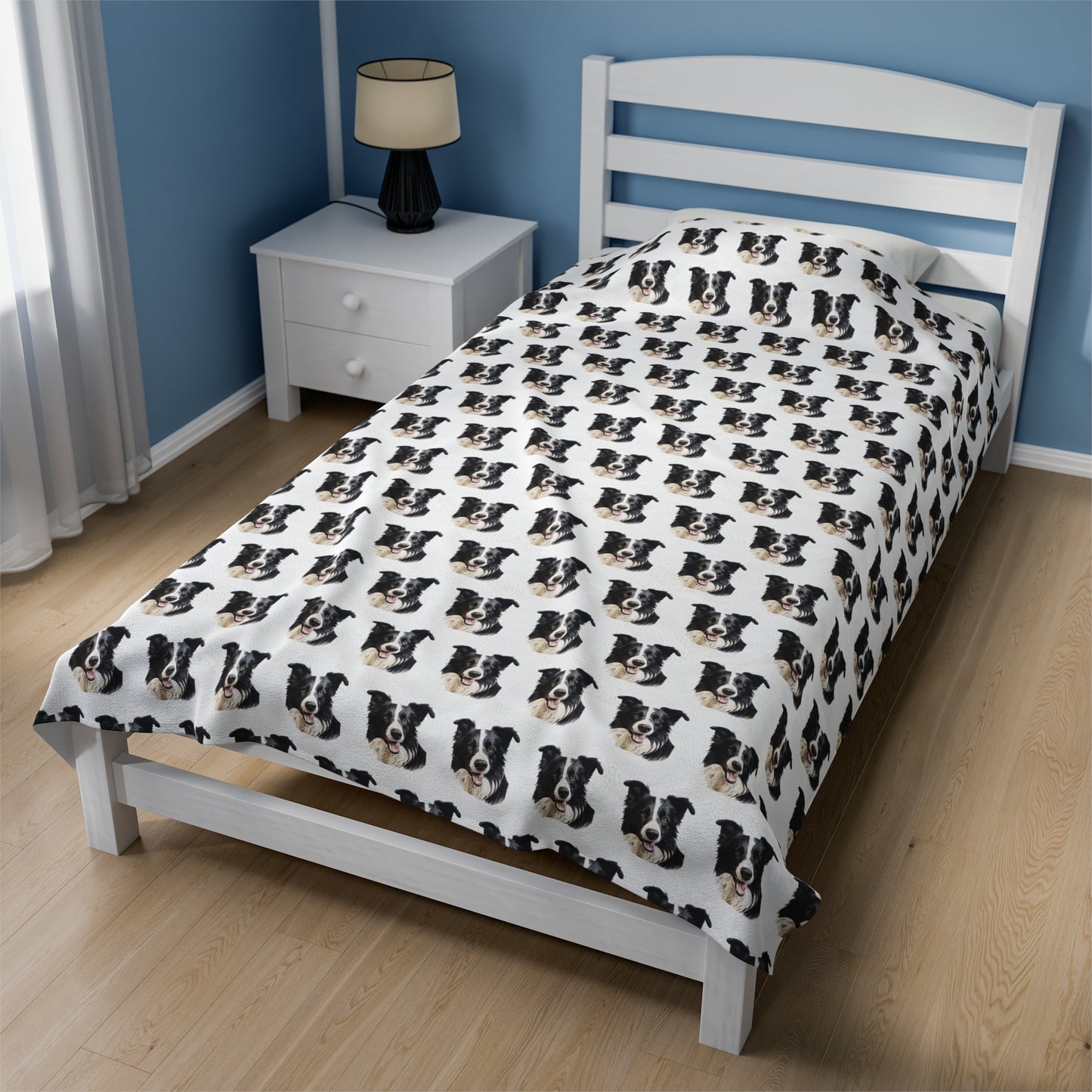 Border Collie Velveteen Plush Blanket - White Background