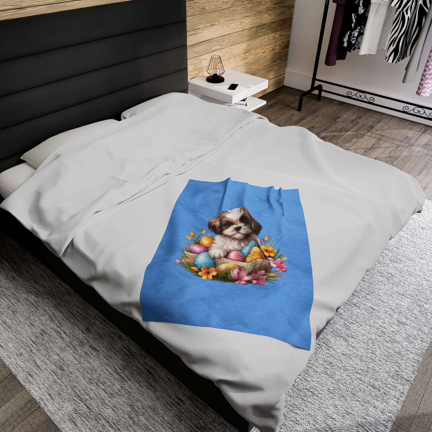 Easter Shih Tzu Blanket (Velveteen Plush, Blue)