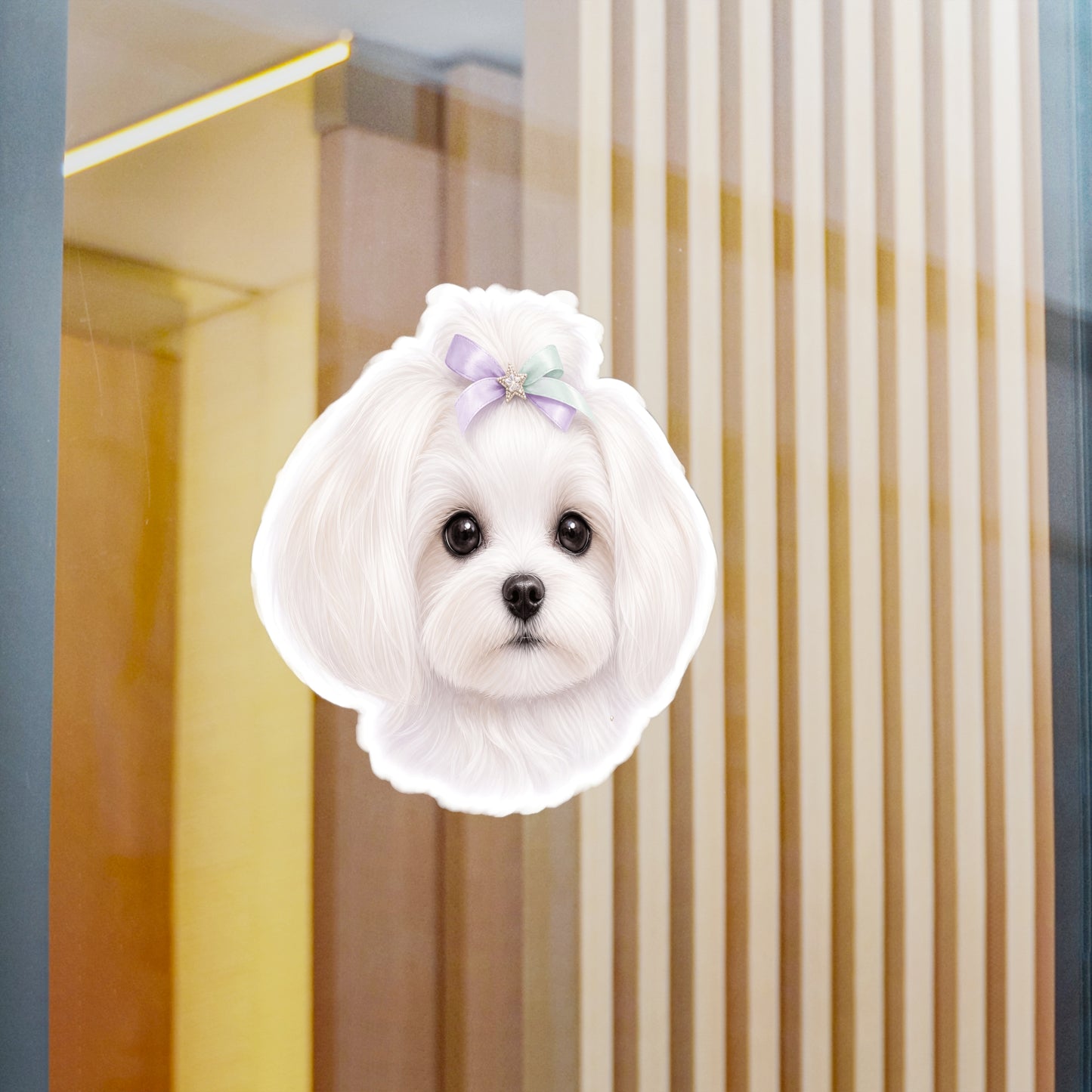 Maltese Dog Sticker - Lavender Bow Waterproof Dog Decal
