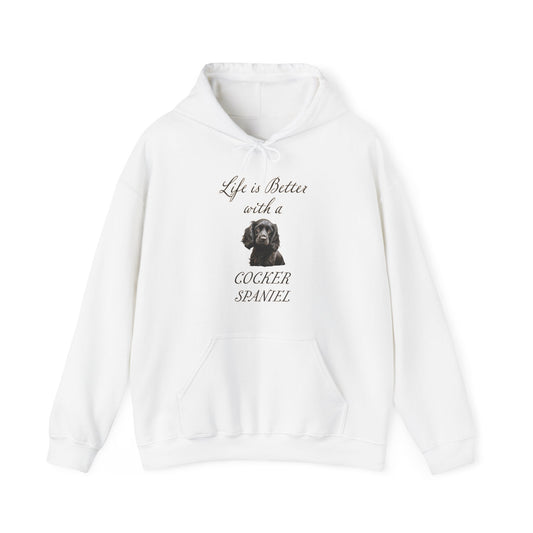 Black Cocker Spaniel Hoodie - Life is Better with a Cocker Spaniel - Unisex Hooded Dog Mom or Dog Dad Sweatshirt, gift for Dog Mom