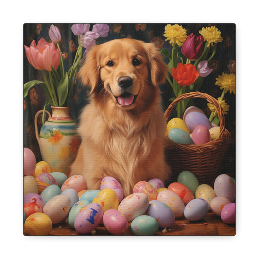 Golden Retriever Easter Wall Art - Spring Print - Canvas Gallery Wraps