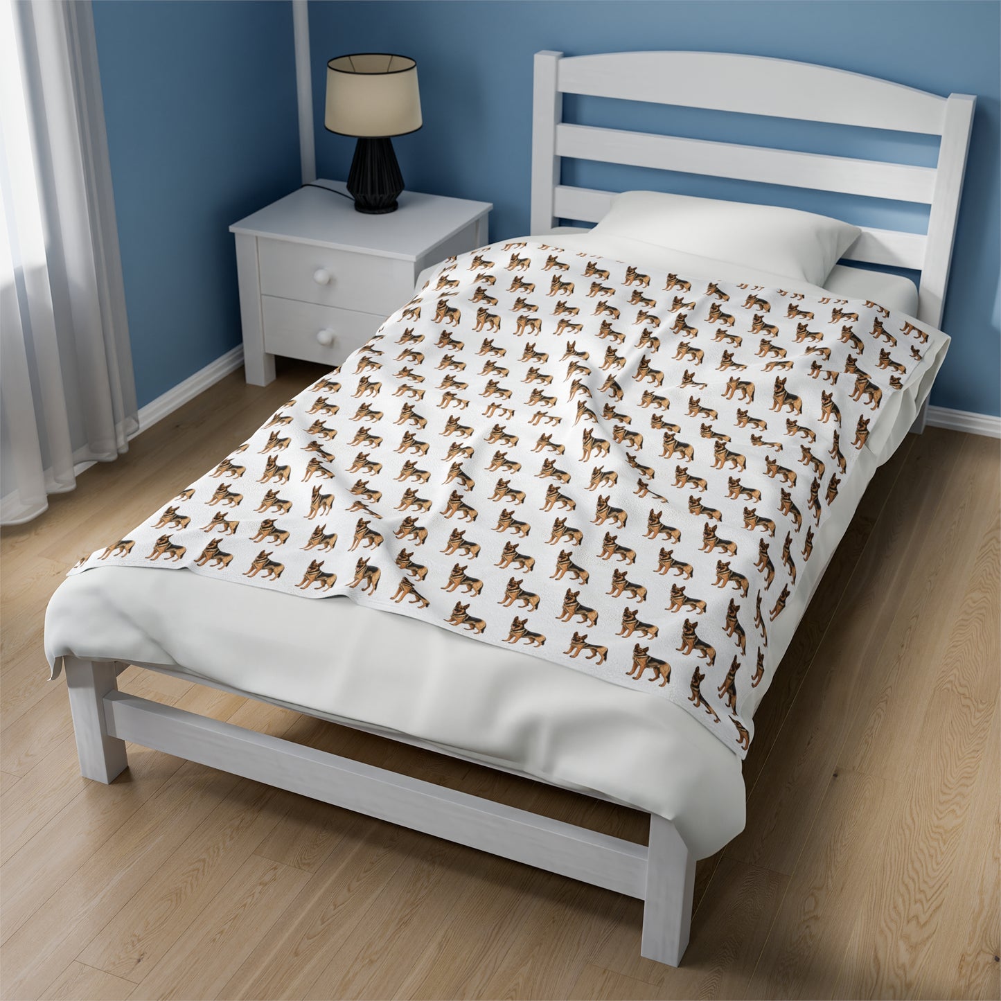 German Shepherd Velveteen Plush Blanket (White)