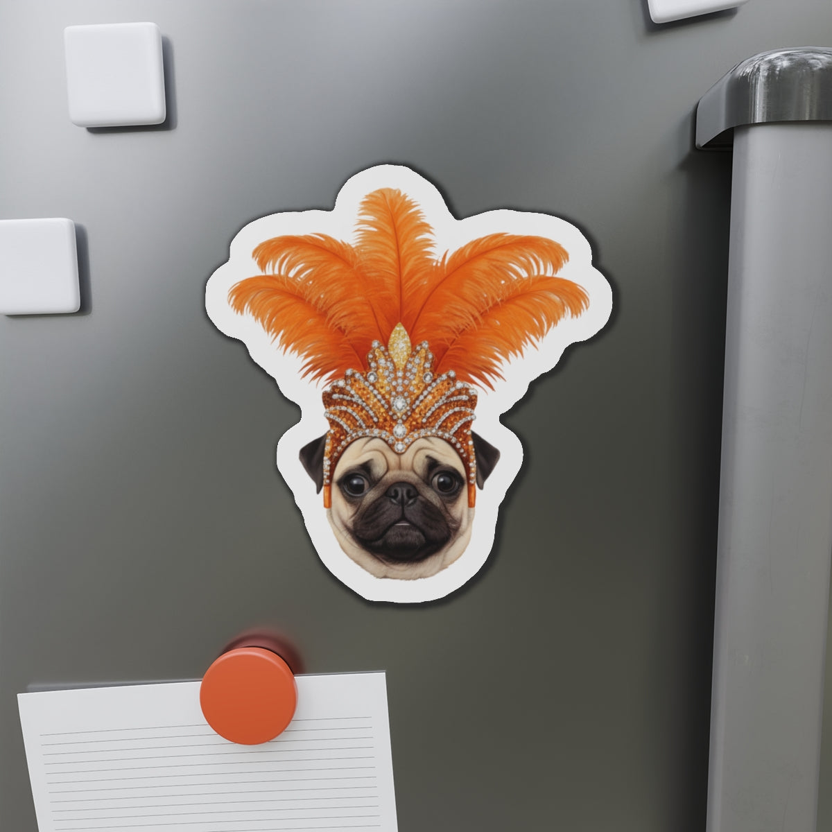 Pug Showgirl Magnet - The Animal Showgirl Collection Orange Edition - Vibrant Color - Durable Outdoor Vinyl