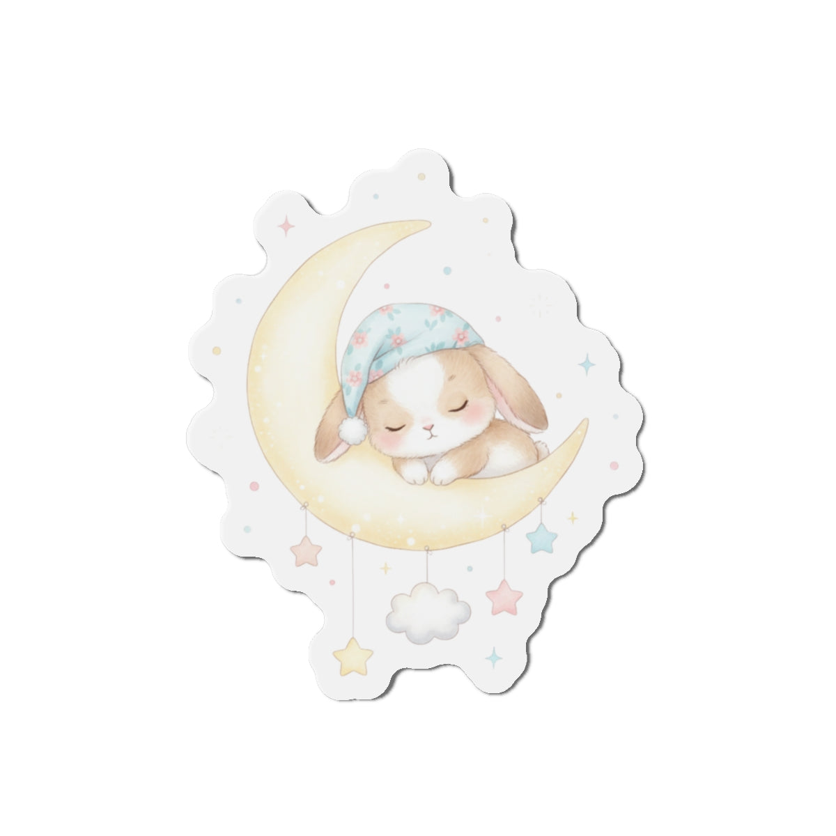 Die-Cut Magnets - Bunny Asleep on Moon, Cute Rabbit Fridge Magnet, Whimsical Animal Kitchen Decor, Lunar Theme Gift, Adorable Night Sky