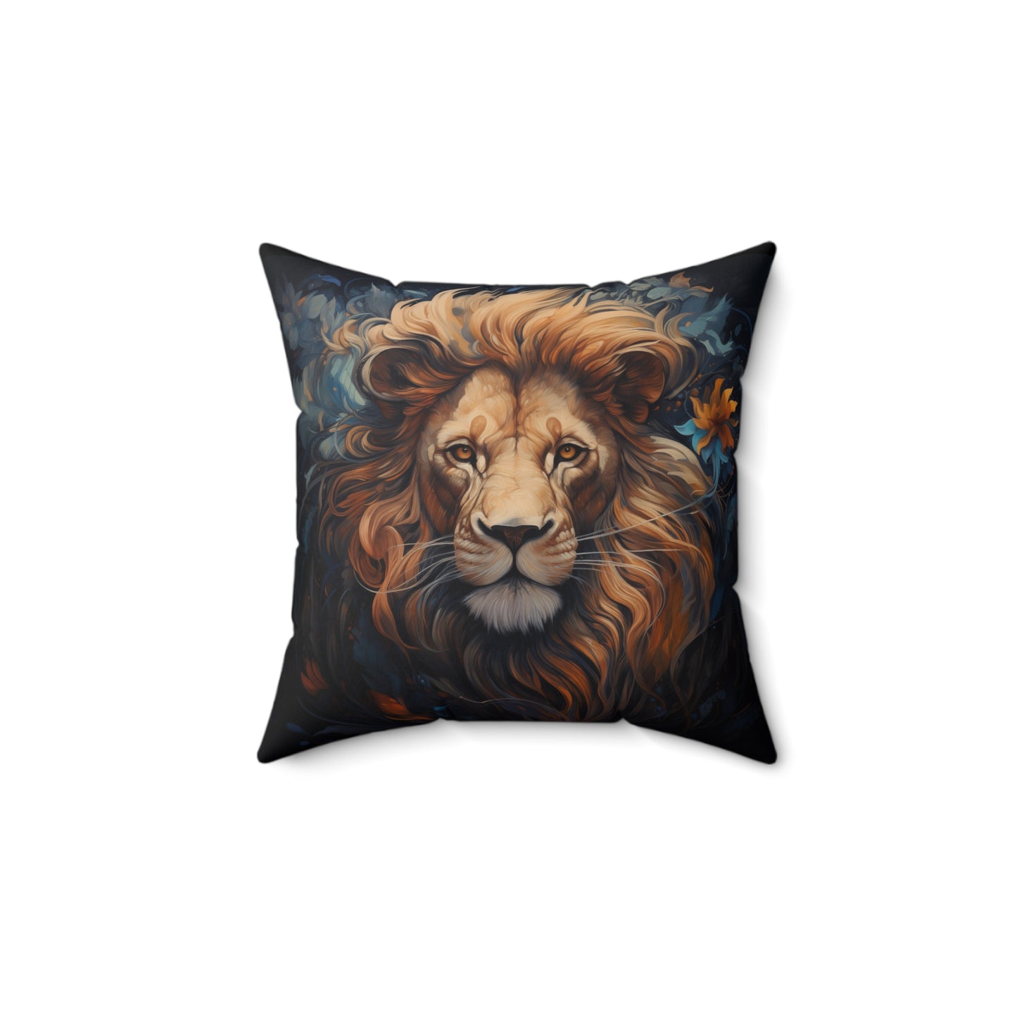 Lion Pillow - Spun Polyester Square White Throw Cushion