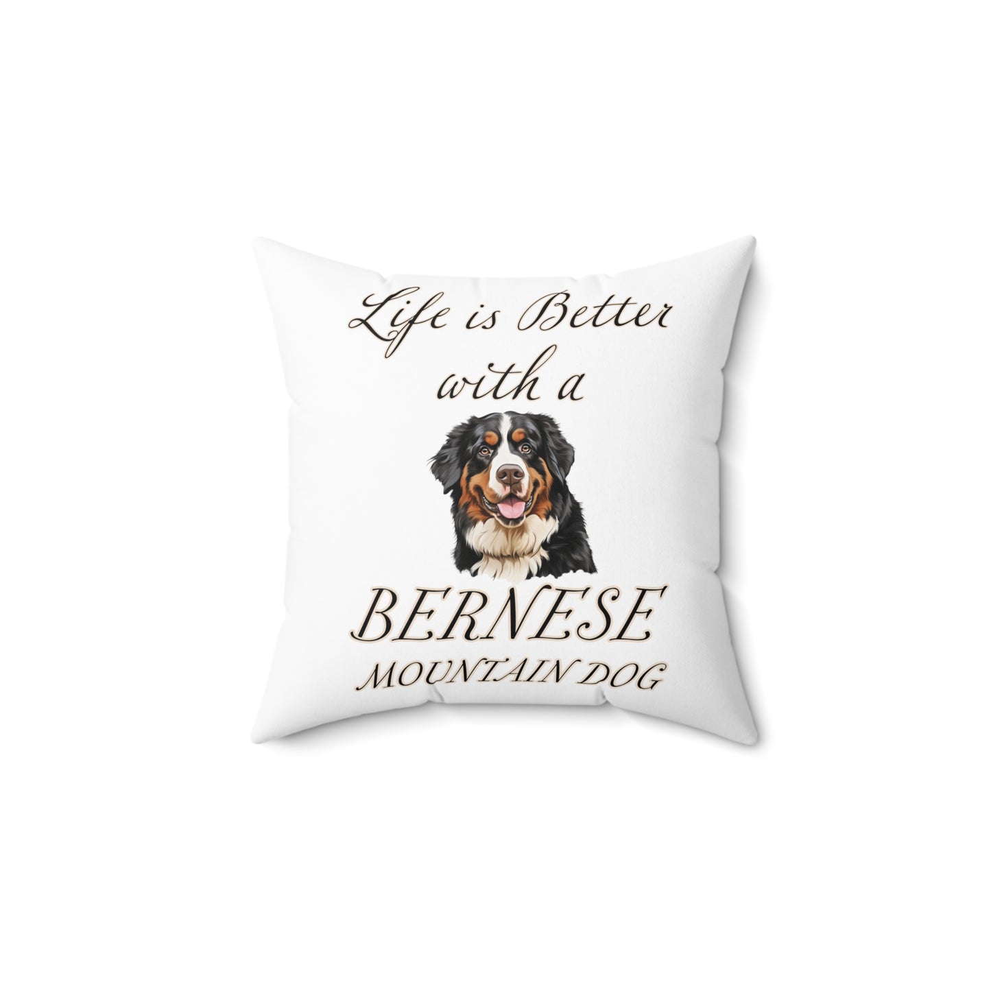 Bernese Mountain Dog Pillow - Spun Polyester Square White Throw Pillow
