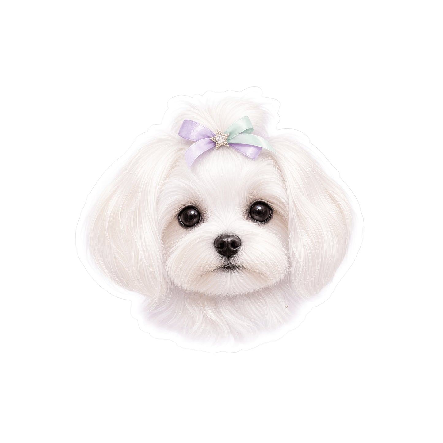 Maltese Dog Sticker - Lavender Bow Waterproof Dog Decal