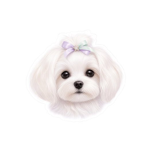 Maltese Dog Sticker - Lavender Bow Waterproof Dog Decal
