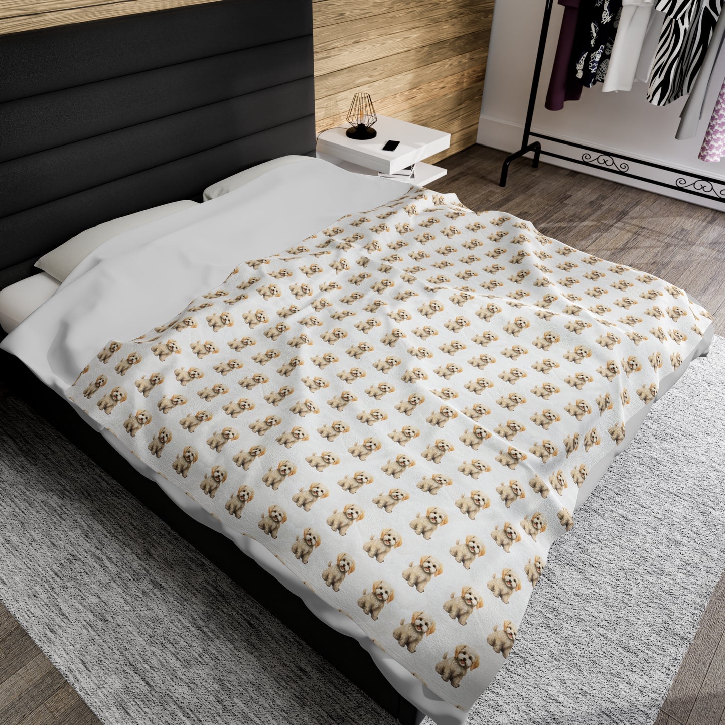 Maltipoo Velveteen Plush Blanket (White)