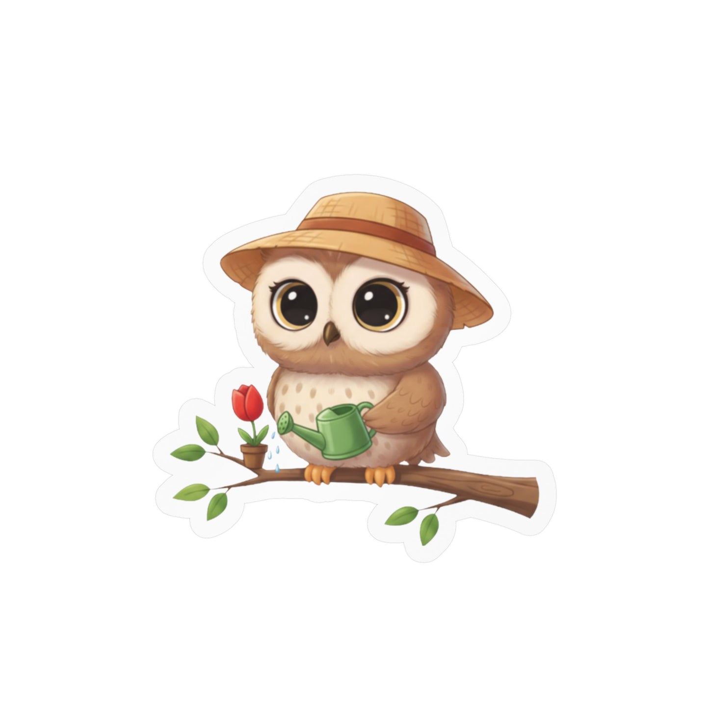Cute Gardener Owl Decal - Whimsical Laptop Sticker, Water Bottle Decal, Car Decoration for Animal Lovers