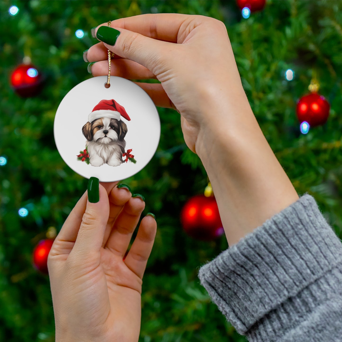 Shih Tzu Christmas Ornament - Ceramic