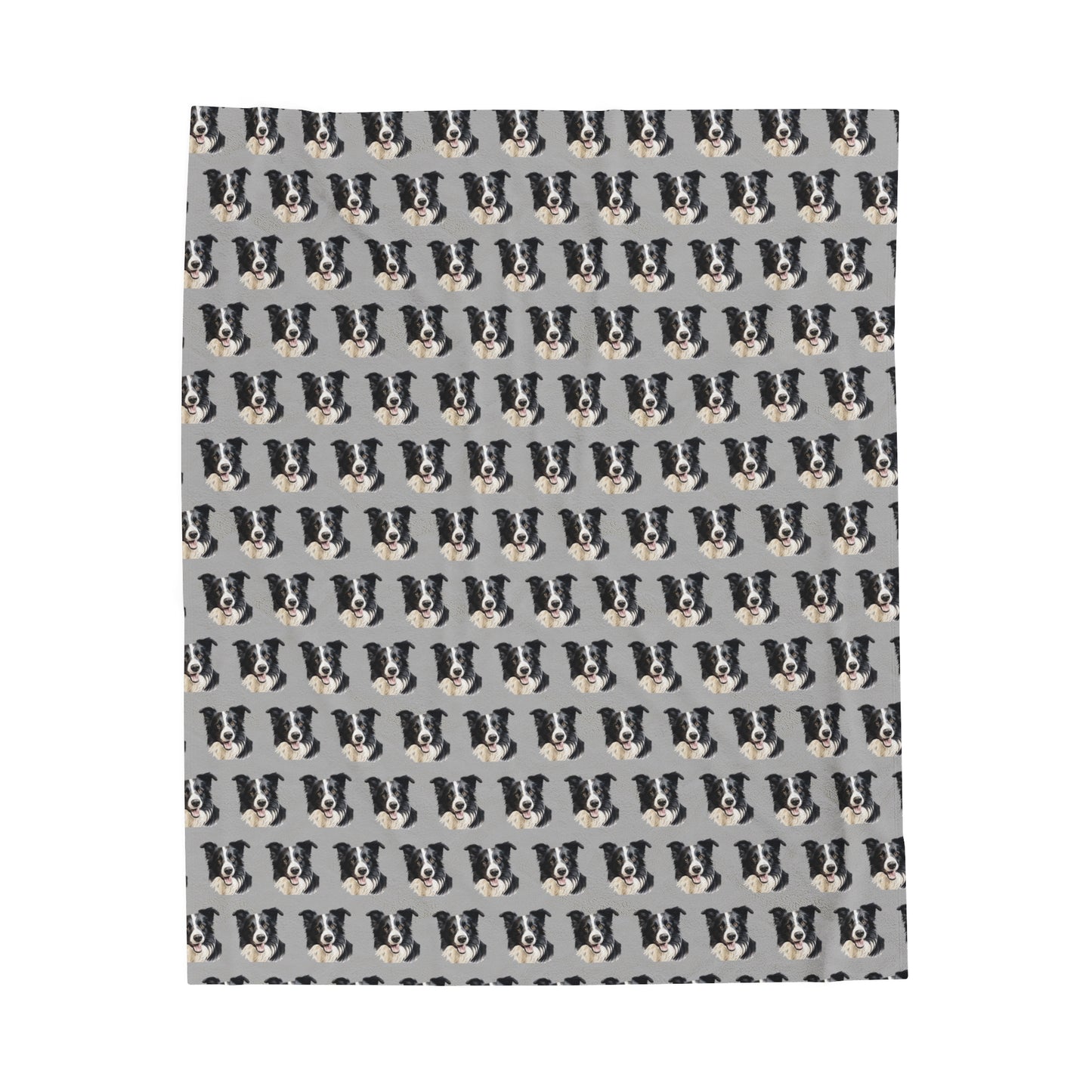 Border Collie Velveteen Plush Blanket - Light Grey Background