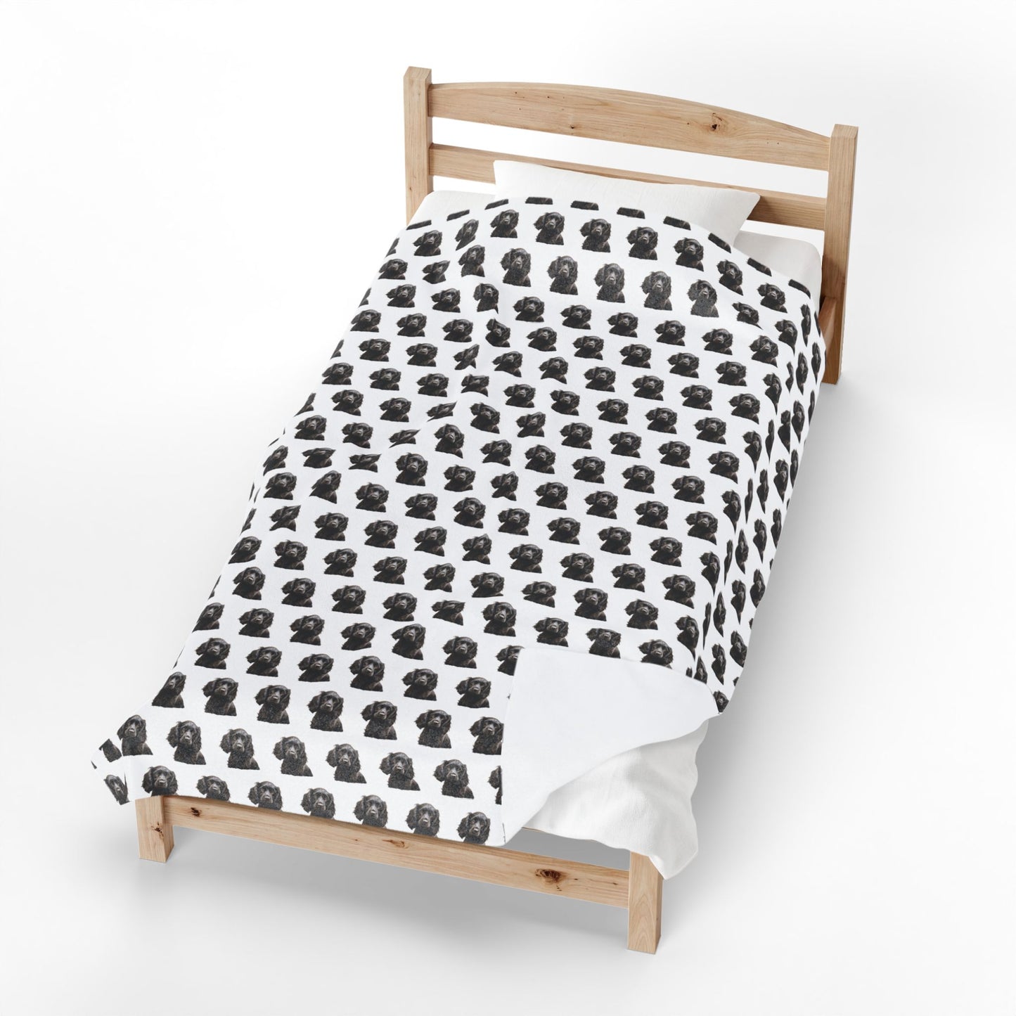 Black Cocker Spaniel Blanket (Velveteen Plush, White)