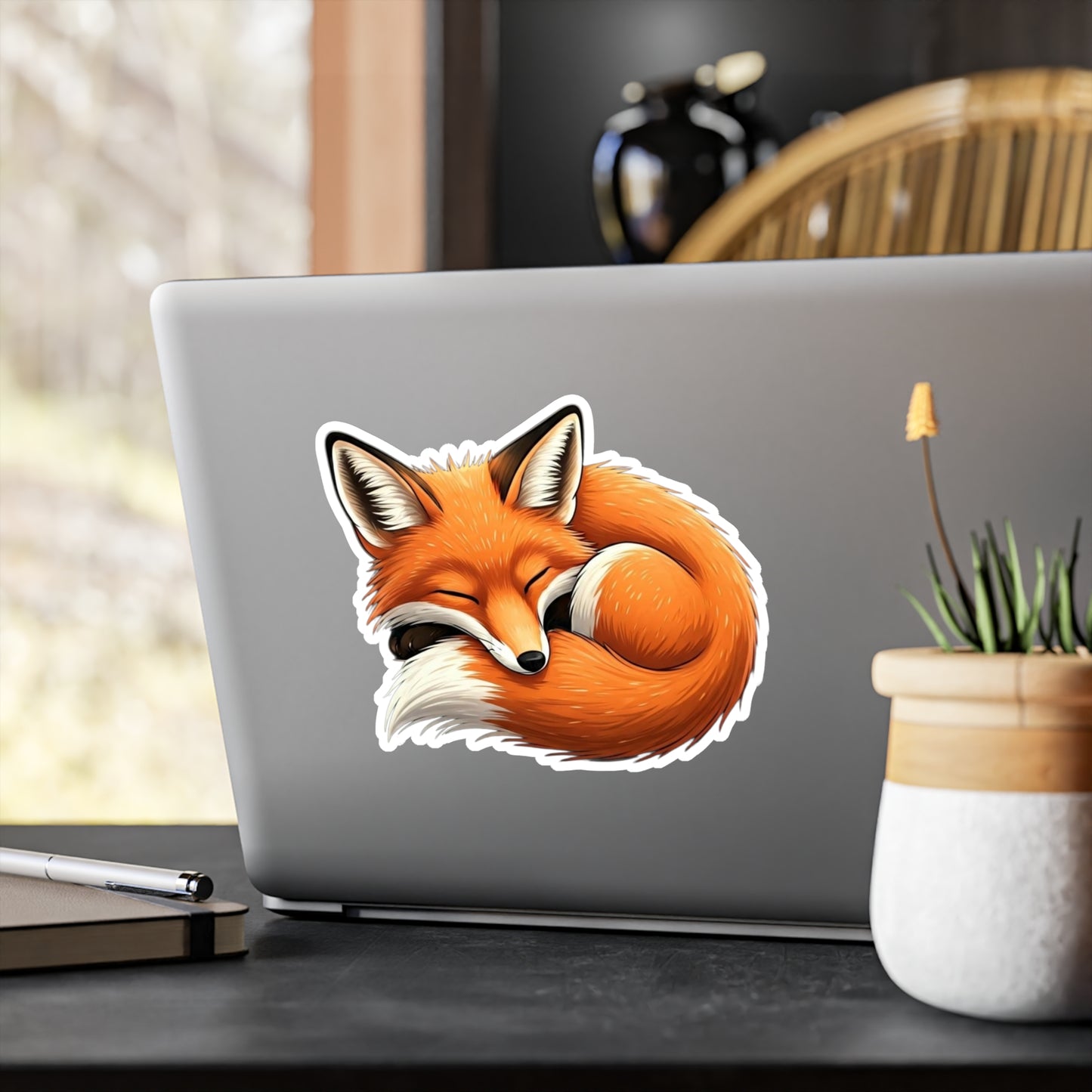 Vinyl Decals, Cute Fox Curled Up Sleeping, Laptop Stickers, Car Decals, Animal Lover Gift, Nursery Decor, Nature Wall Art