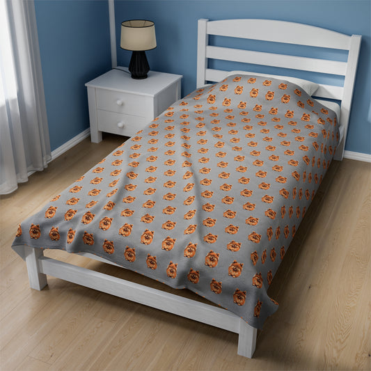 Pomeranian Velveteen Plush Blanket (Grey)