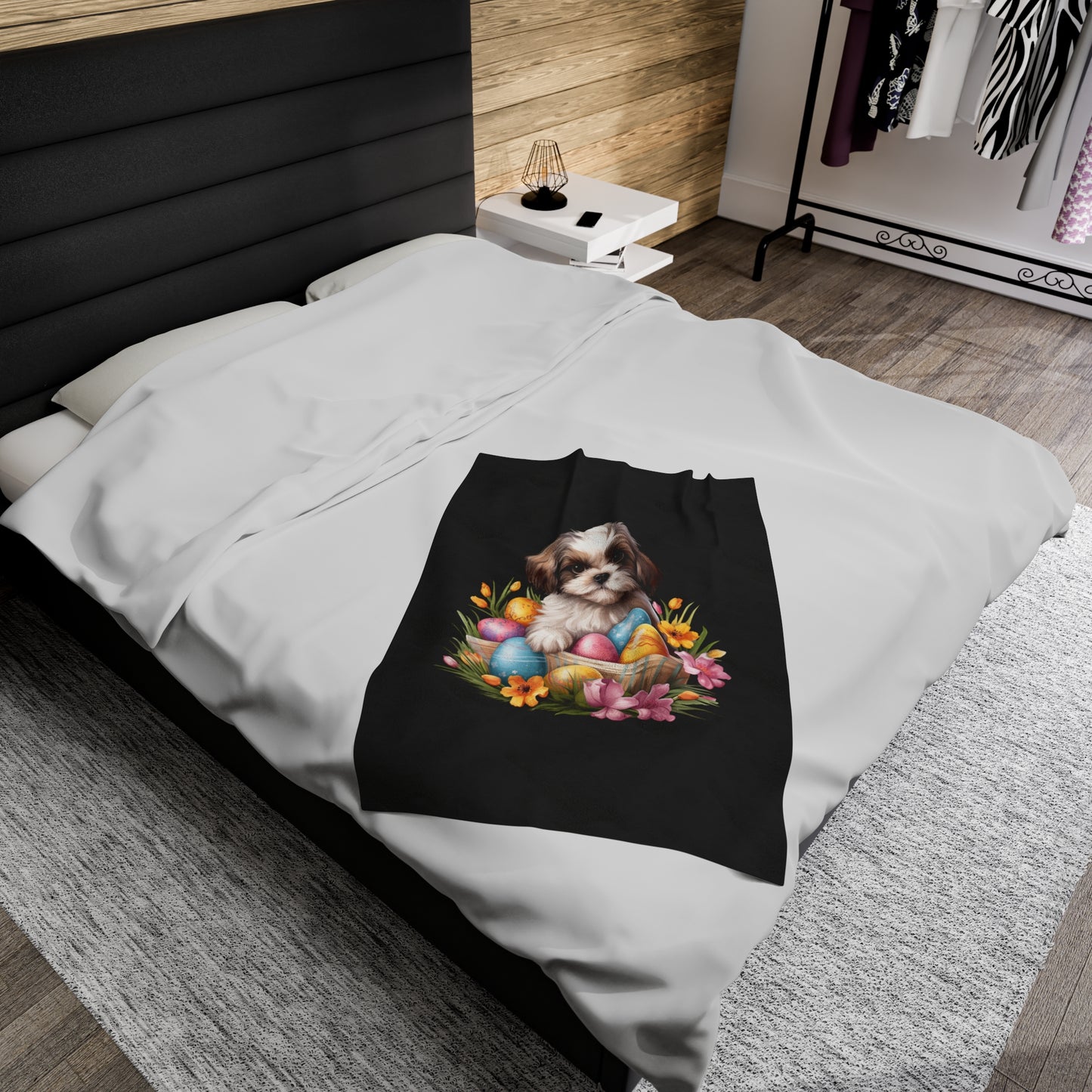 Easter Shih Tzu Blanket (Velveteen Plush, Black)