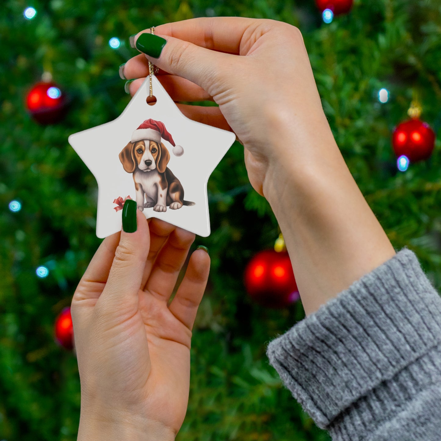 Beagle Ceramic Christmas Ornament