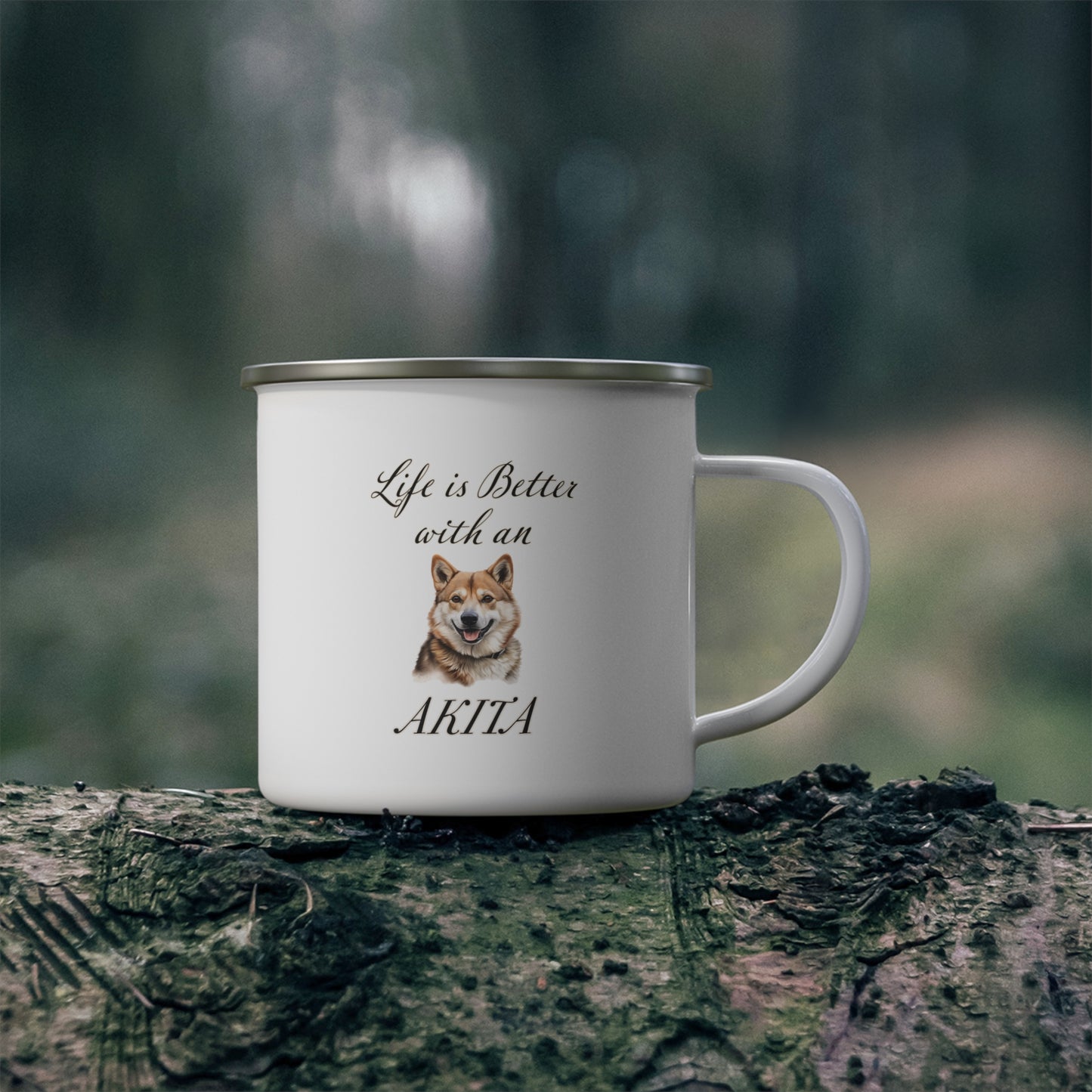 Life is Better with an Akita Enamel Camping Mug