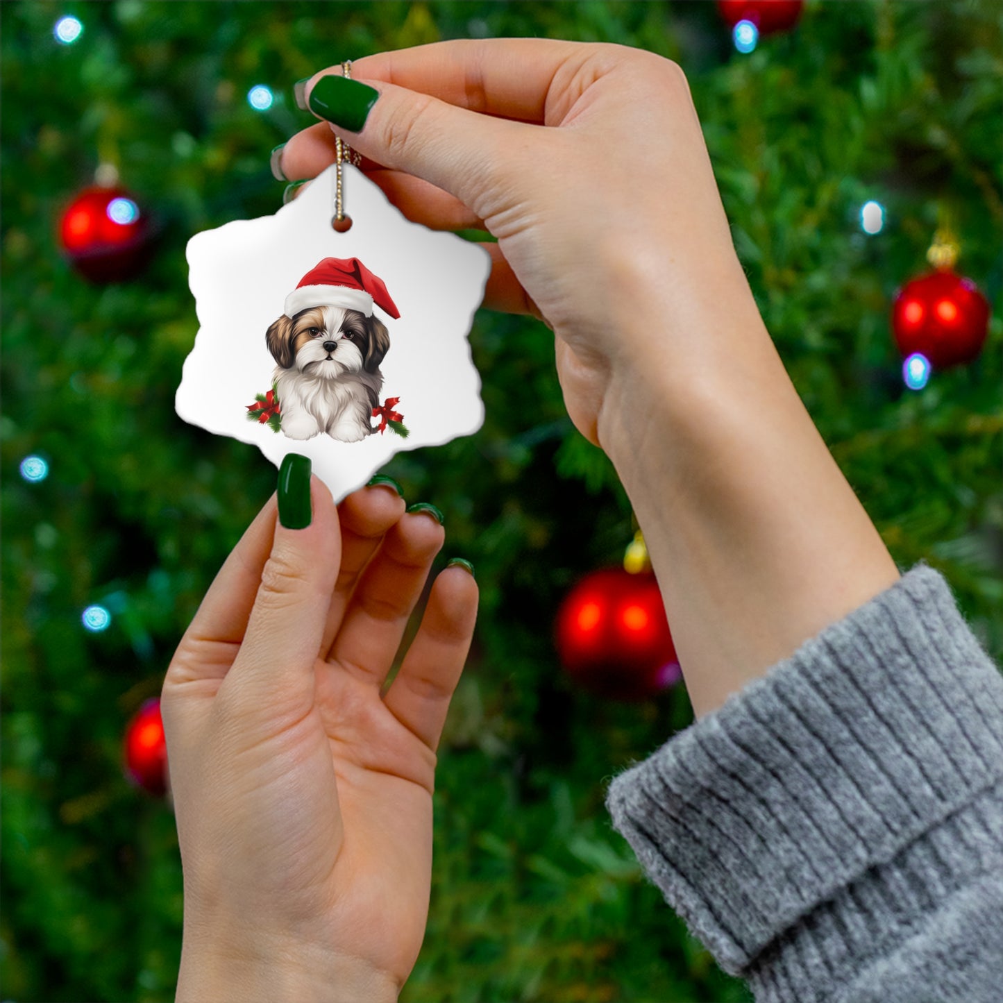 Shih Tzu Christmas Ornament - Ceramic