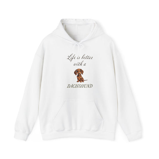 Life is Better with a Dachshund Hoodie - Unisex Heavy Blend Hooded Dog Mom or Dog Dad Sweatshirt, gift for Dog Mom, Gift for Dog Dad