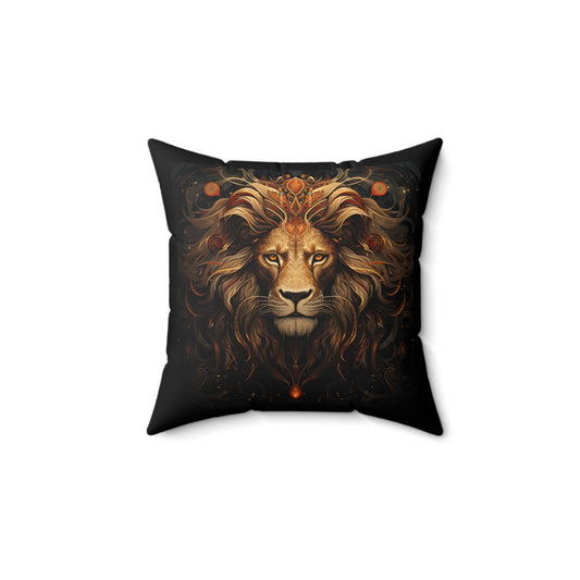 Lion Pillow - Spun Polyester Square White Throw Cushion
