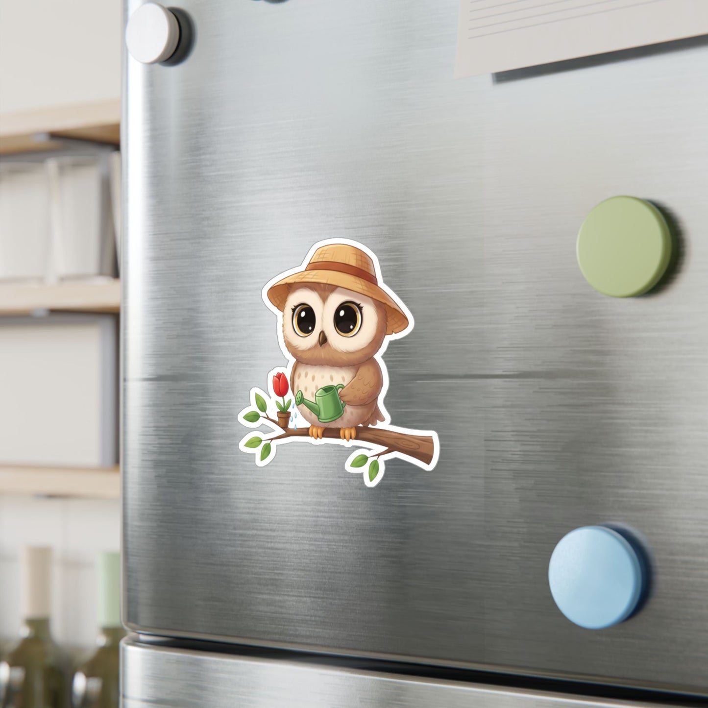 Cute Gardener Owl Decal - Whimsical Laptop Sticker, Water Bottle Decal, Car Decoration for Animal Lovers