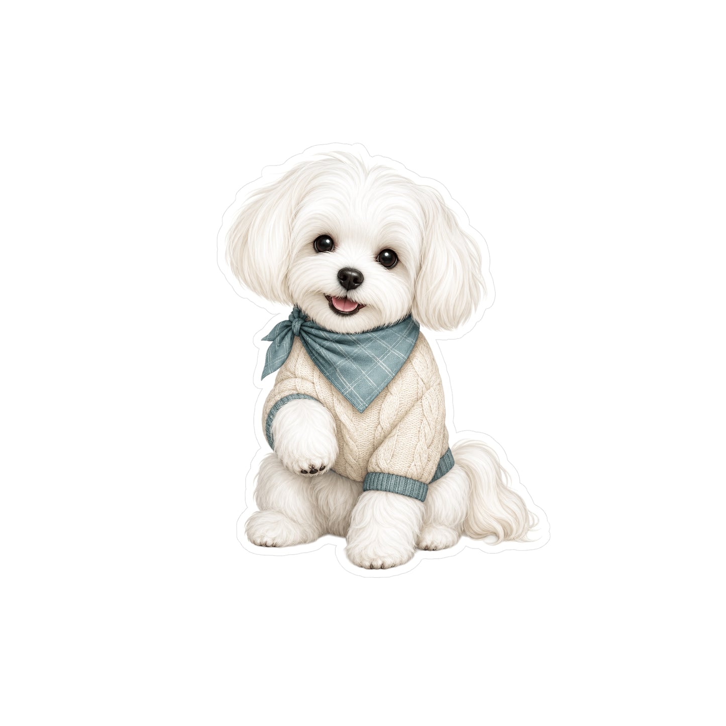 Maltese Dog Sticker - Teal Bandana Waterproof Dog Decal