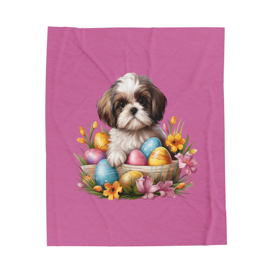 Easter Shih Tzu Blanket (Velveteen Plush, Pink)