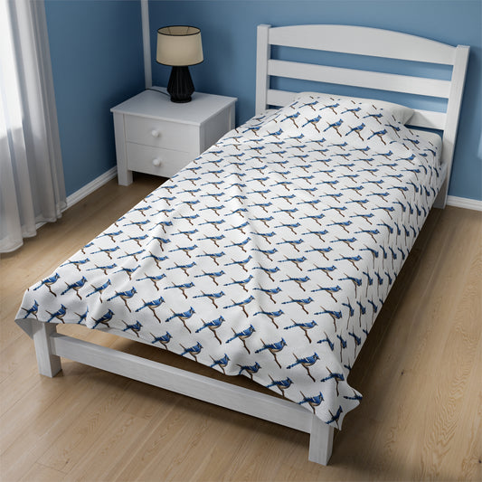 Blue Jay Blanket | Velveteen Plush Bird Blanket | Bird Bedding | Bird Lover Gift